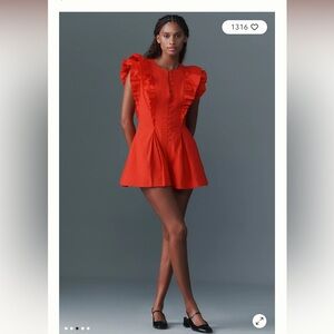 Maeve Ruffle-Sleeve Romper in Red Hot size XS